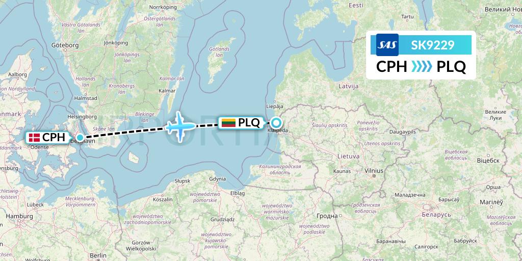 SK9229 SAS Flight Map: Copenhagen to Palanga
