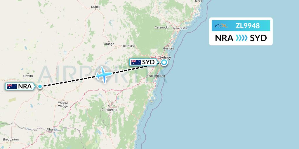 ZL9948 Regional Express Flight Map: Narrandera to Sydney