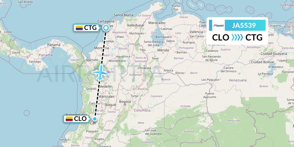 JA5539 JetSMART Flight Map: Cali to Cartagena