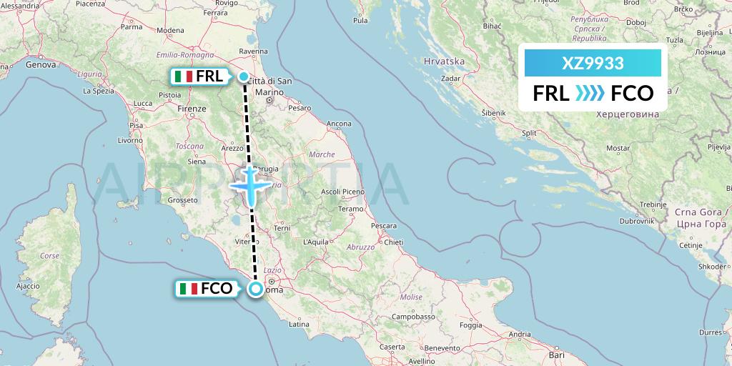 XZ9933 Aeroitalia Flight Map: Forli to Rome