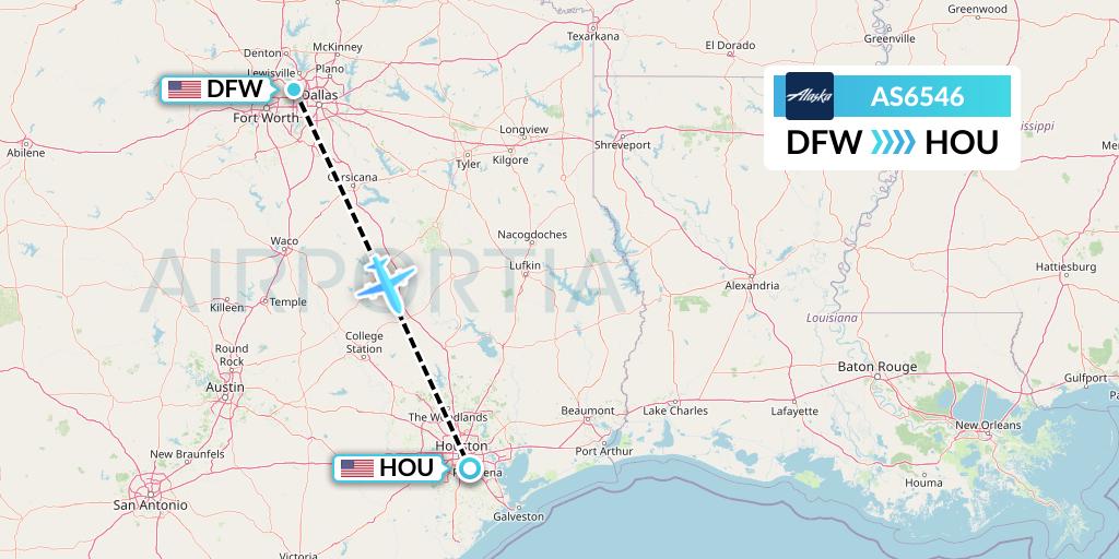 AS6546 Alaska Airlines Flight Map: Dallas to Houston