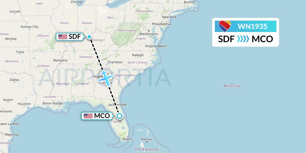 WN1935 Southwest Airlines Flight Map: Louisville to Orlando