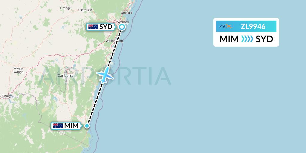 ZL9946 Regional Express Flight Map: Merimbula to Sydney