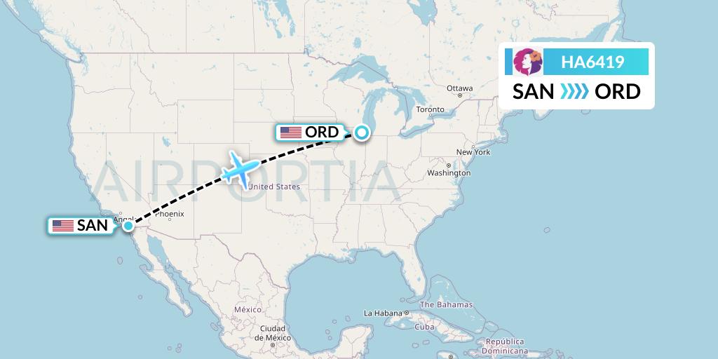 HA6419 Hawaiian Airlines Flight Map: San Diego to Chicago