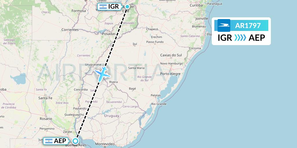 AR1797 Aerolineas Argentinas Flight Map: Puerto Iguazu to Buenos Aires
