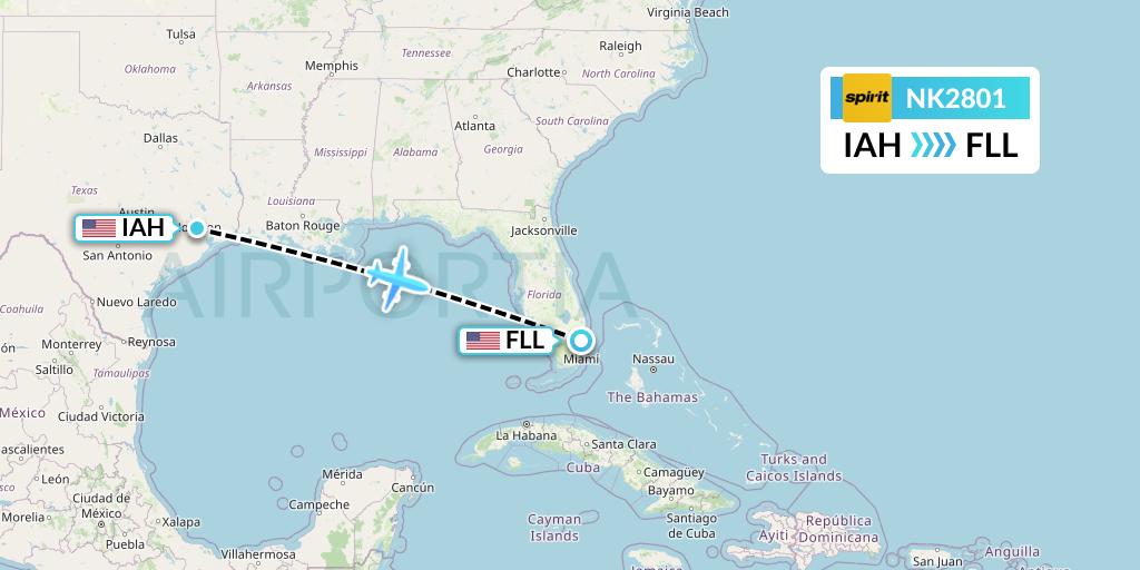 NK2801 Spirit Airlines Flight Map: Houston to Fort Lauderdale