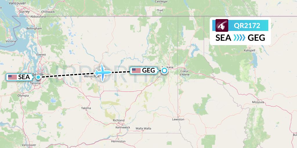 QR2172 Qatar Airways Flight Map: Seattle to Spokane