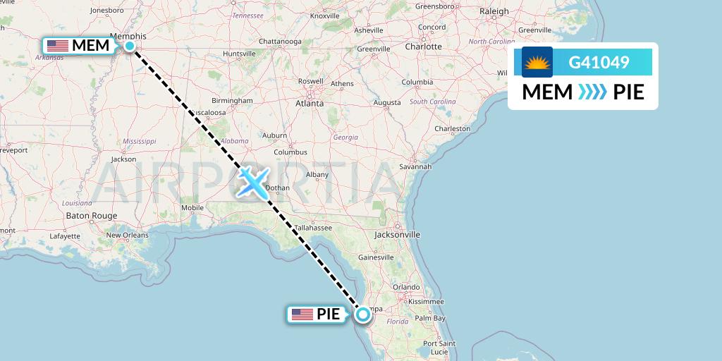G41049 Allegiant Air Flight Map: Memphis to St. Petersburg