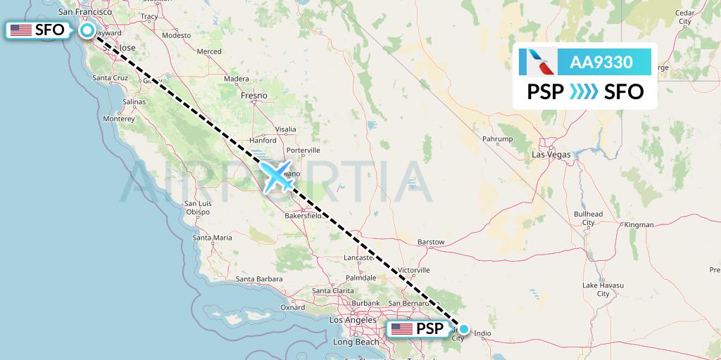 AA9330 American Airlines Flight Map: Palm Springs to San Francisco