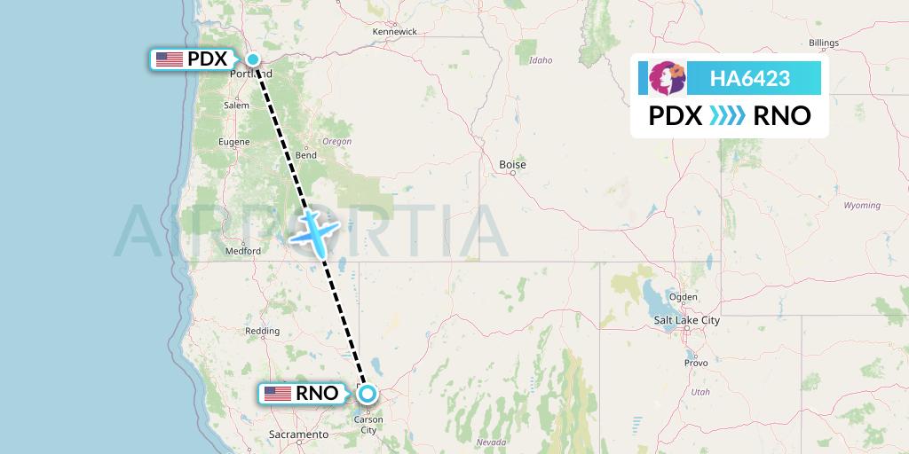 HA6423 Hawaiian Airlines Flight Map: Portland to Reno