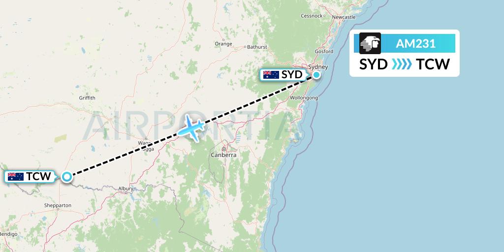 AM231 Aeromexico Flight Map: Sydney to Australia