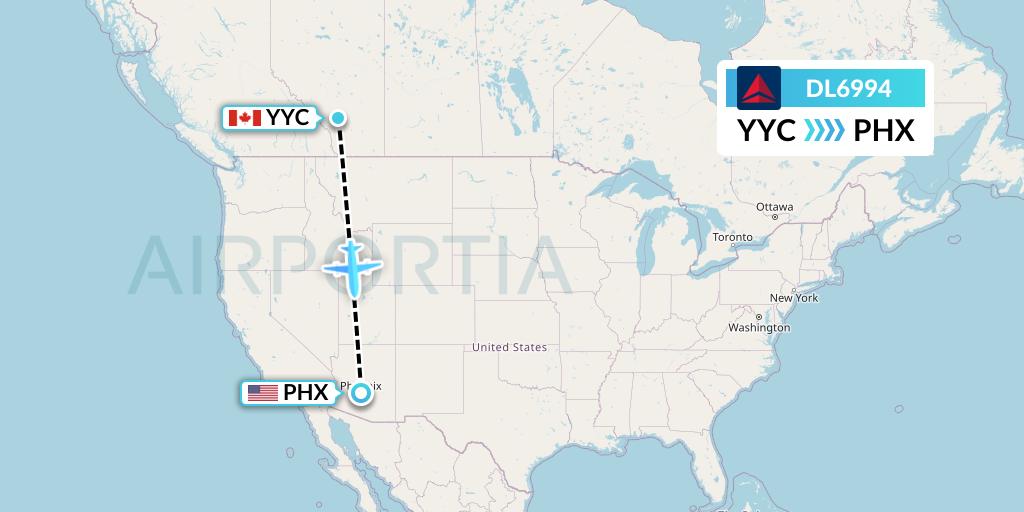 DL6994 Delta Air Lines Flight Map: Calgary to Phoenix