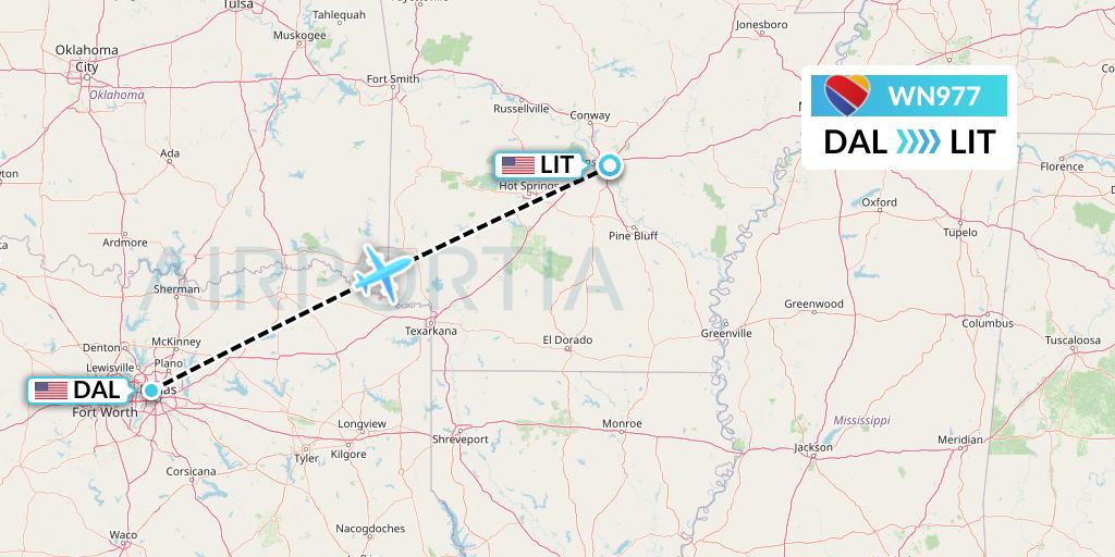 WN977 Southwest Airlines Flight Map: Dallas to Little Rock