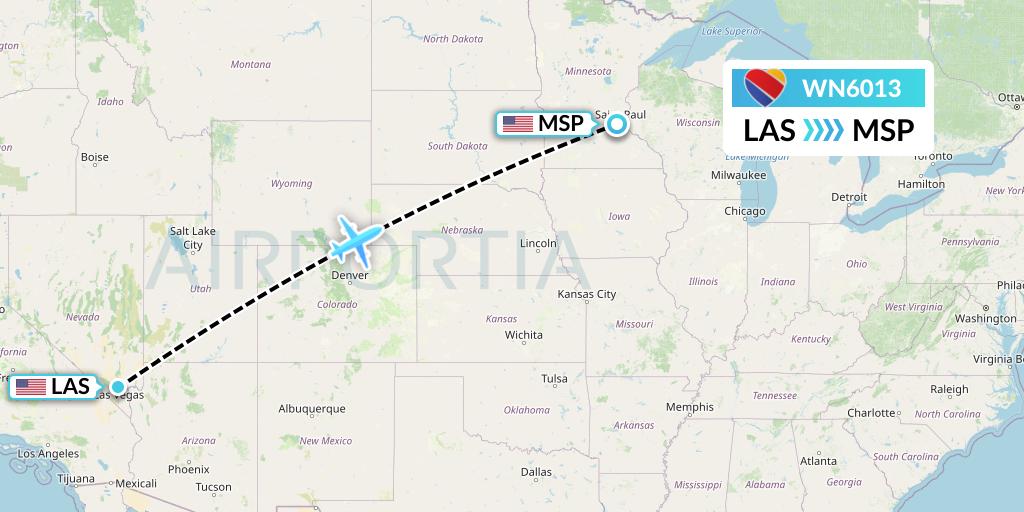 WN6013 Southwest Airlines Flight Map: Las Vegas to Minneapolis