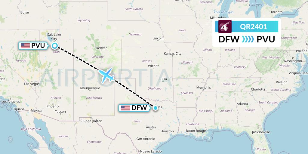 QR2401 Qatar Airways Flight Map: Dallas to Provo