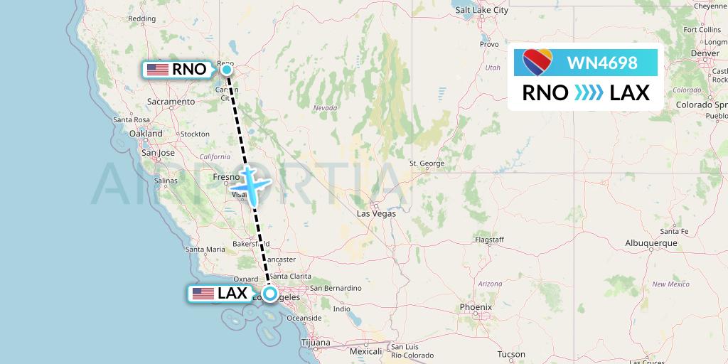 WN4698 Southwest Airlines Flight Map: Reno to Los Angeles