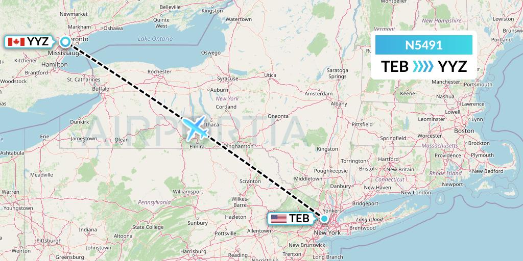 N5491 Nolinor Aviation Flight Map: Teterboro to Toronto