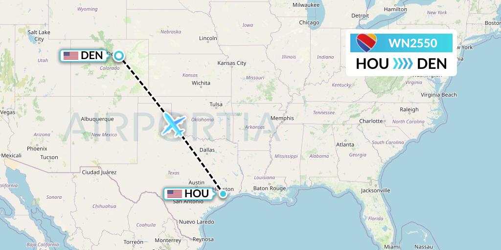WN2550 Southwest Airlines Flight Map: Houston to Denver