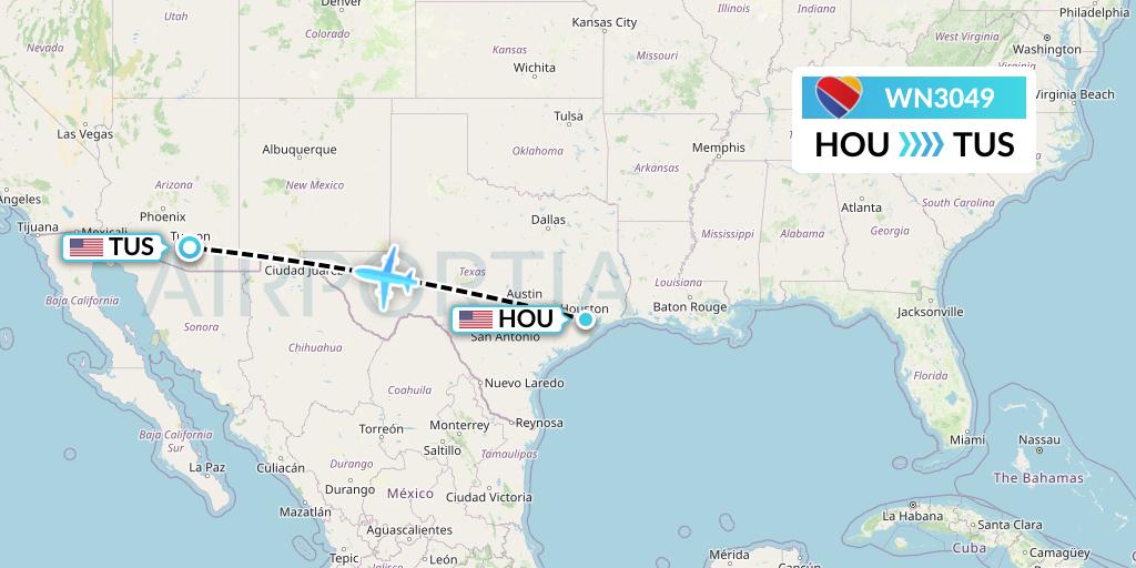 WN3049 Southwest Airlines Flight Map: Houston to Tucson