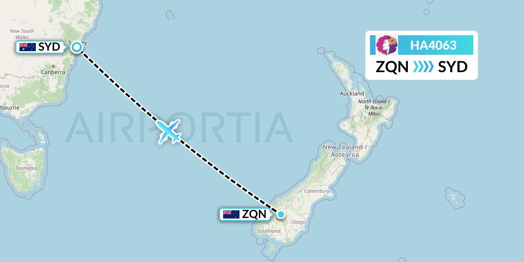 HA4063 Hawaiian Airlines Flight Map: Queenstown to Sydney