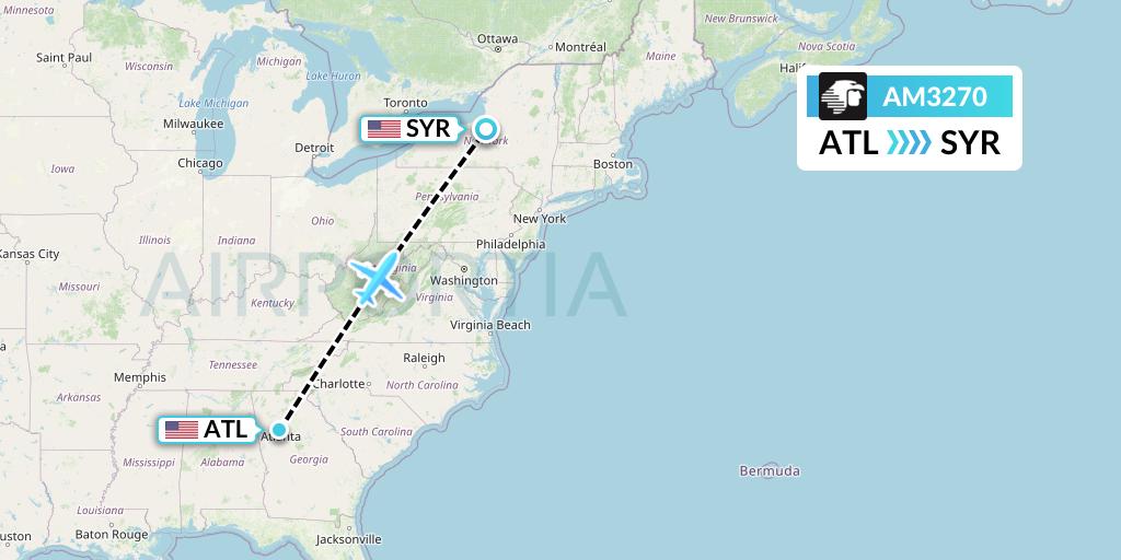 AM3270 Aeromexico Flight Map: Atlanta to Syracuse
