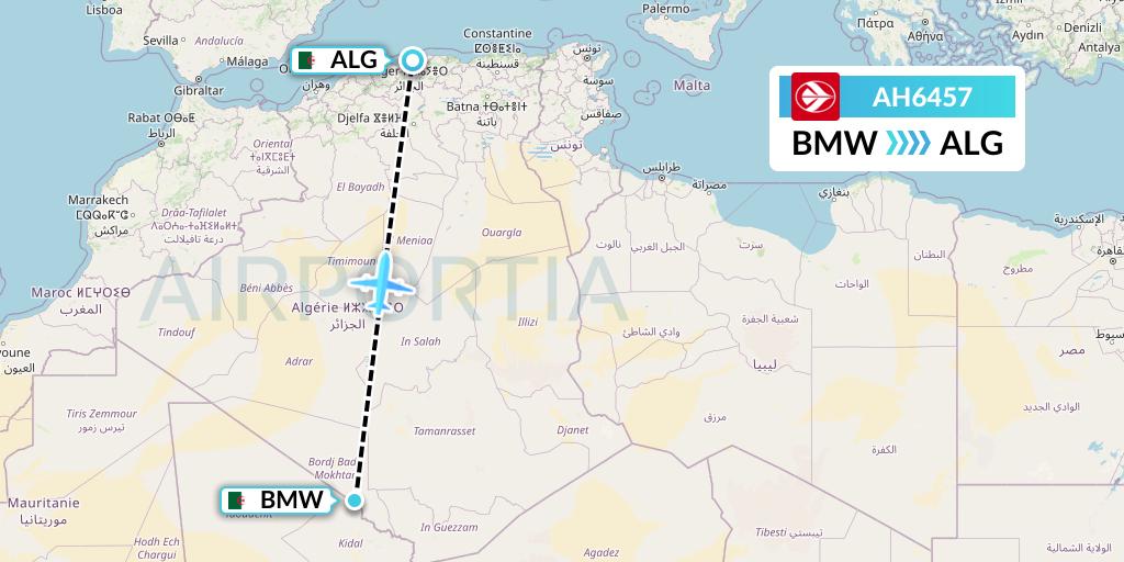 AH6457 Air Algerie Flight Map: Bordj Badji Mokhtar to Algiers