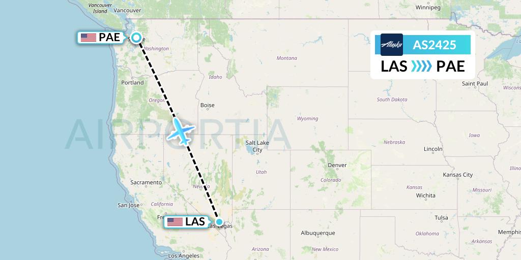 AS2425 Alaska Airlines Flight Map: Las Vegas to Everett