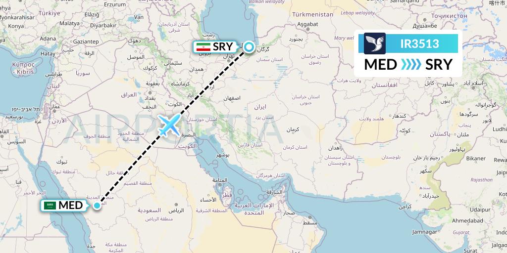 IR3513 Iran Air Flight Map: Medina to Sari