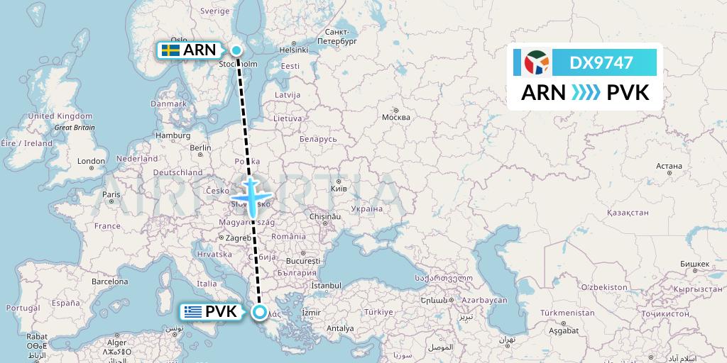DX9747 Danish Air Transport Flight Map: Stockholm to Preveza