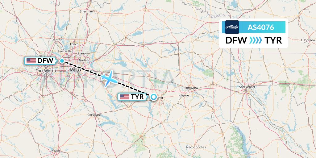 AS4076 Alaska Airlines Flight Map: Dallas to Tyler