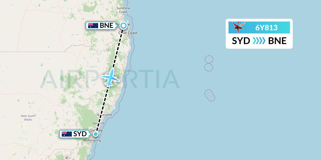 6Y813 SmartLynx Flight Map: Sydney to Brisbane