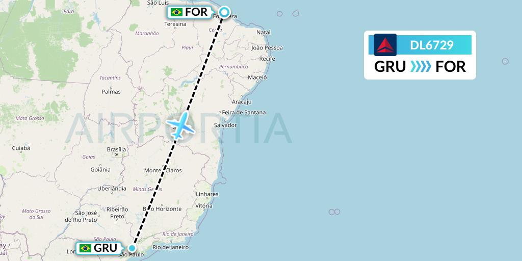 DL6729 Delta Air Lines Flight Map: Sao Paulo to Fortaleza