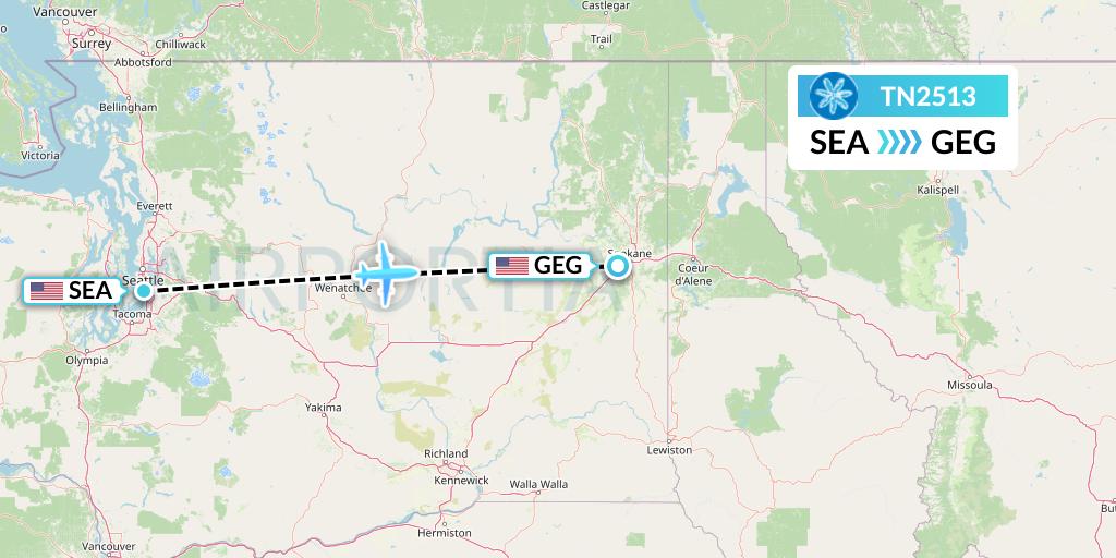 TN2513 Air Tahiti Nui Flight Map: Seattle to Spokane