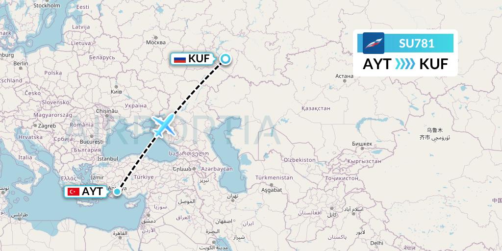 SU781 Aeroflot Flight Map: Antalya to Samara