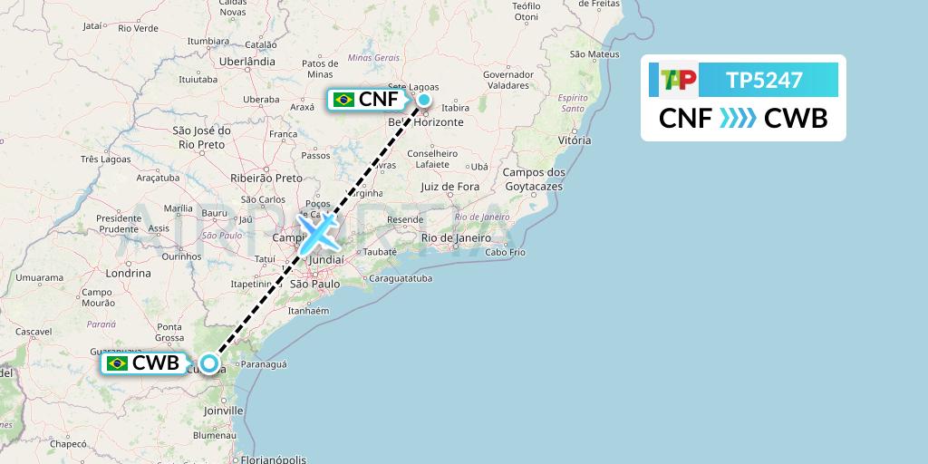 TP5247 TAP Portugal Flight Map: Belo Horizonte to Curitiba