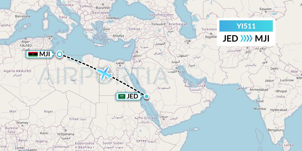 YI511 Fly Oya Flight Map: Jeddah to Tripoli