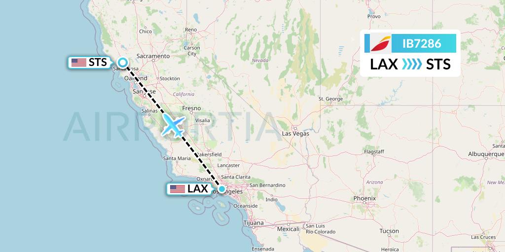 IB7286 Iberia Flight Map: Los Angeles to Santa Rosa