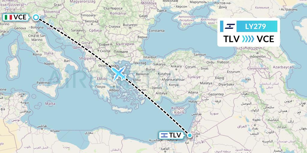 LY279 El Al Flight Map: Tel Aviv to Venice