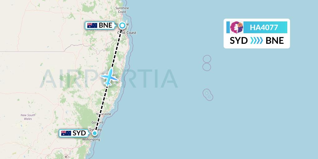 HA4077 Hawaiian Airlines Flight Map: Sydney to Brisbane