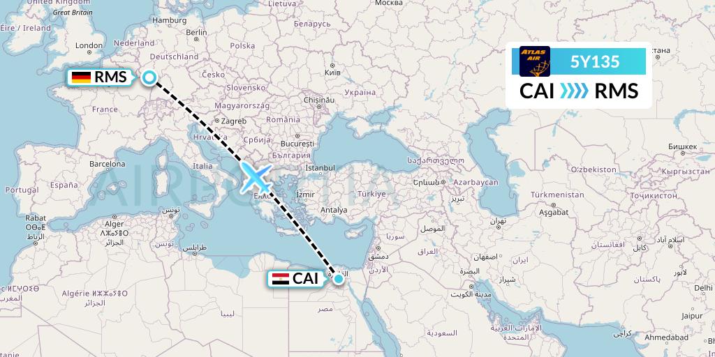 5Y135 Atlas Air Flight Map: Cairo to Ramstein