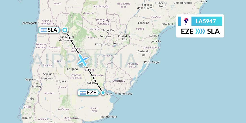 LA5947 LAN Airlines Flight Map: Buenos Aires to Salta