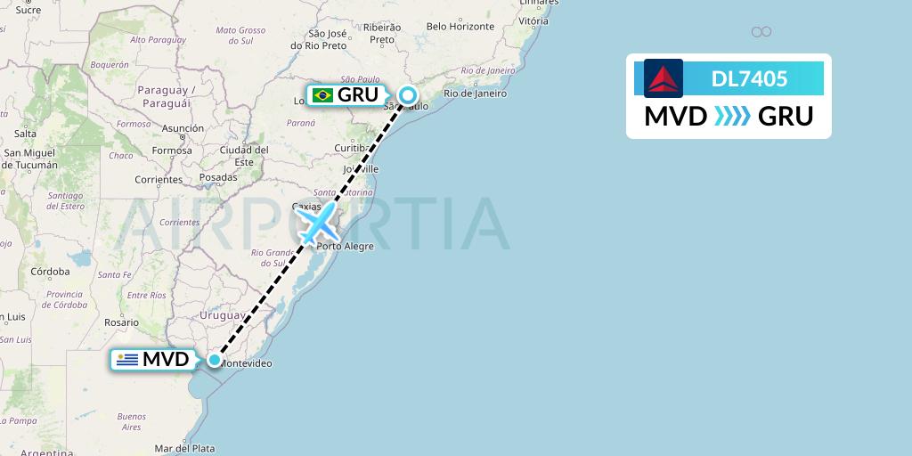 DL7405 Delta Air Lines Flight Map: Montevideo to Sao Paulo