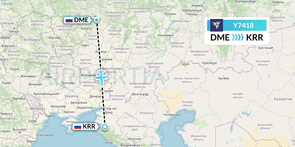 Y7418 NordStar Flight Map: Moscow to Krasnodar