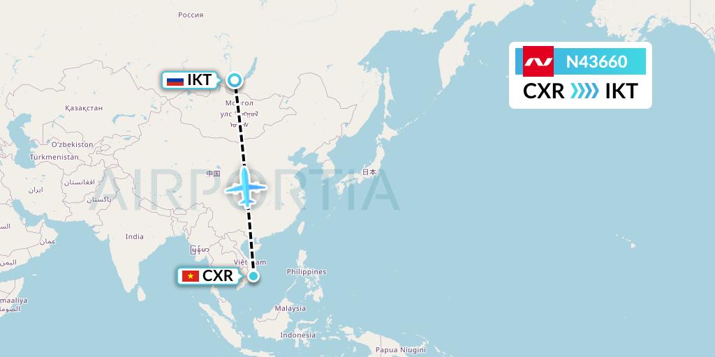 N43660 Nordwind Airlines Flight Map: Nha Trang to Irkutsk