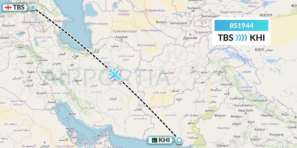 8S1944 Shun Tak-China Travel Ship Mgmt. Ltd. Flight Map: Tbilisi to Karachi