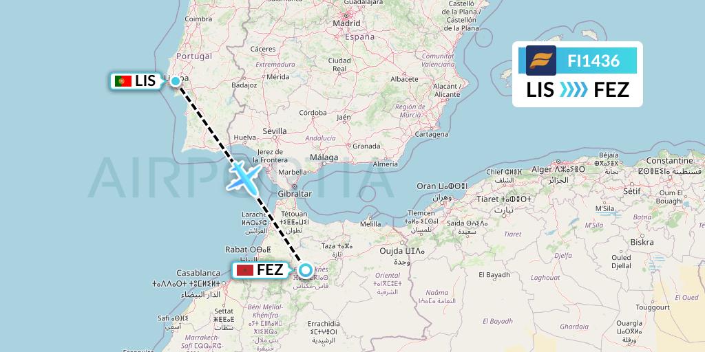 FI1436 Icelandair Flight Map: Lisbon to Fes