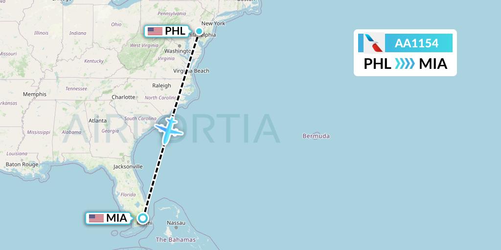 AA1154 American Airlines Flight Map: Philadelphia to Miami