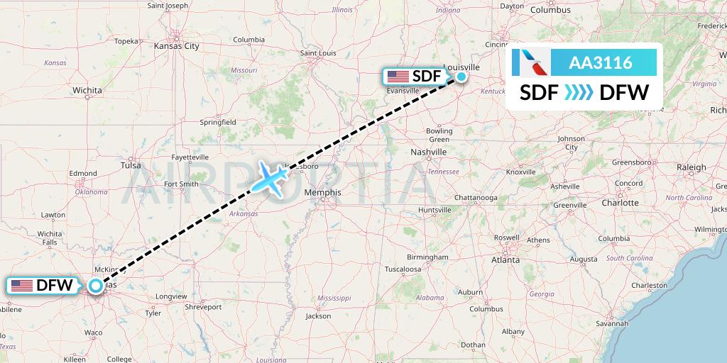 AA3116 American Airlines Flight Map: Louisville to Dallas