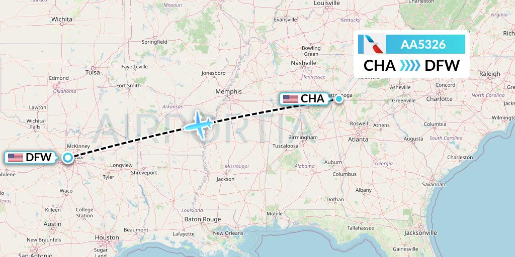 AA5326 American Airlines Flight Map: Chattanooga to Dallas