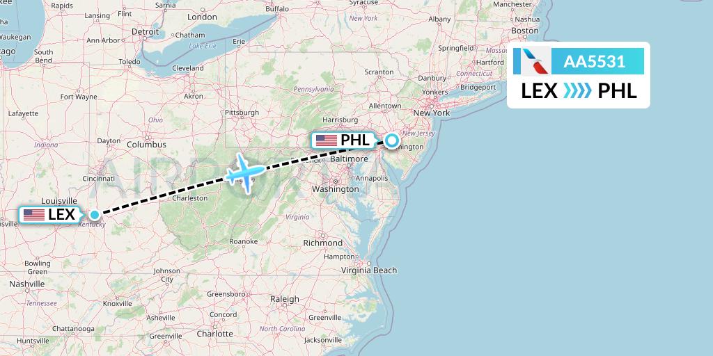 AA5531 American Airlines Flight Map: Lexington to Philadelphia